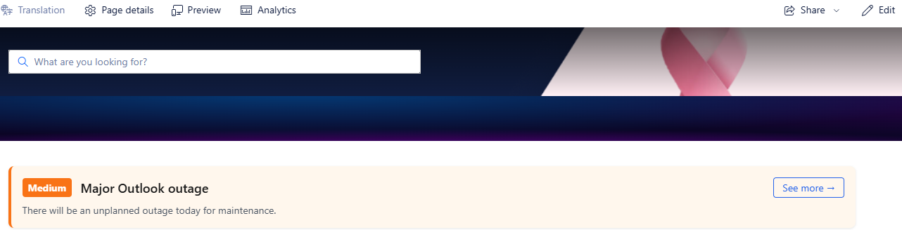 English banner showing Medium severity in context on homepage