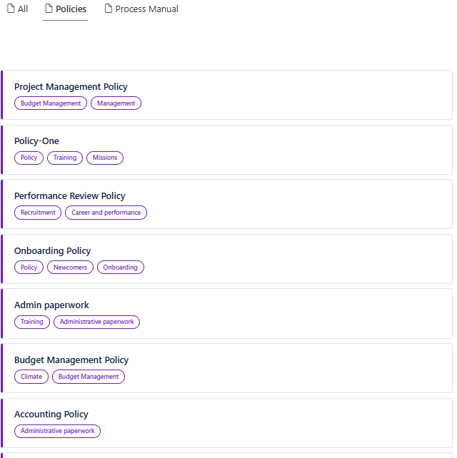 The Policy vertical's query template configuration, scoping results to the Policy content type
