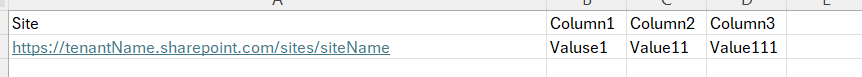 Example CSV format for Set List Item by Metadata script