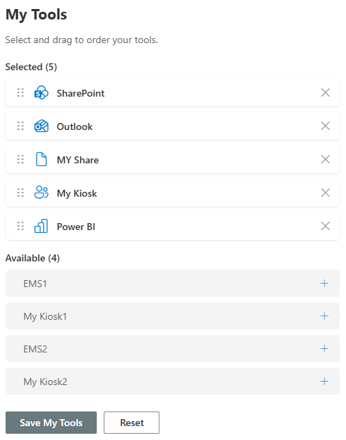 Customisable Tools Menu — Tool Picker web part