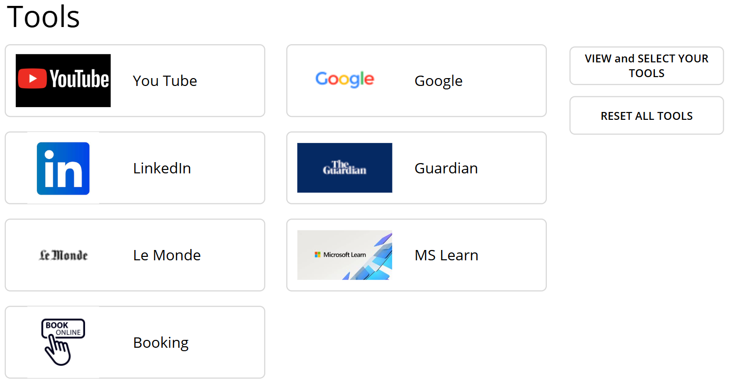Power Apps main screen showing a grid of tool tiles